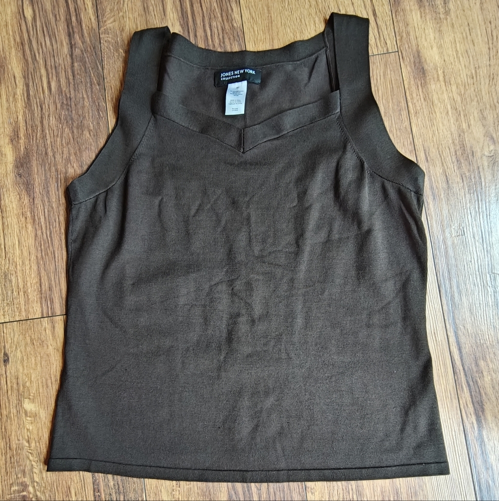 Silk Blend Espresso Brown Sleeveless Top V-Neck Women's Medium Knit Tank VGUC